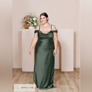 NWT revelry sienna satin formal dress in deep olive